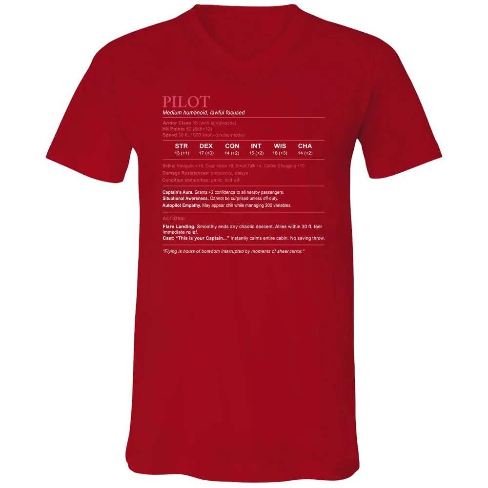 Pilot Stats Unisex V-Neck T-Shirt - Red - 3