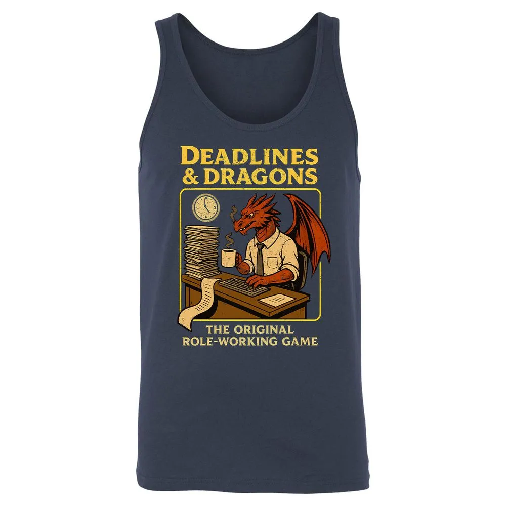 Deadlines & Dragons (Office Staff) Unisex Jersey Tank - Navy - 2