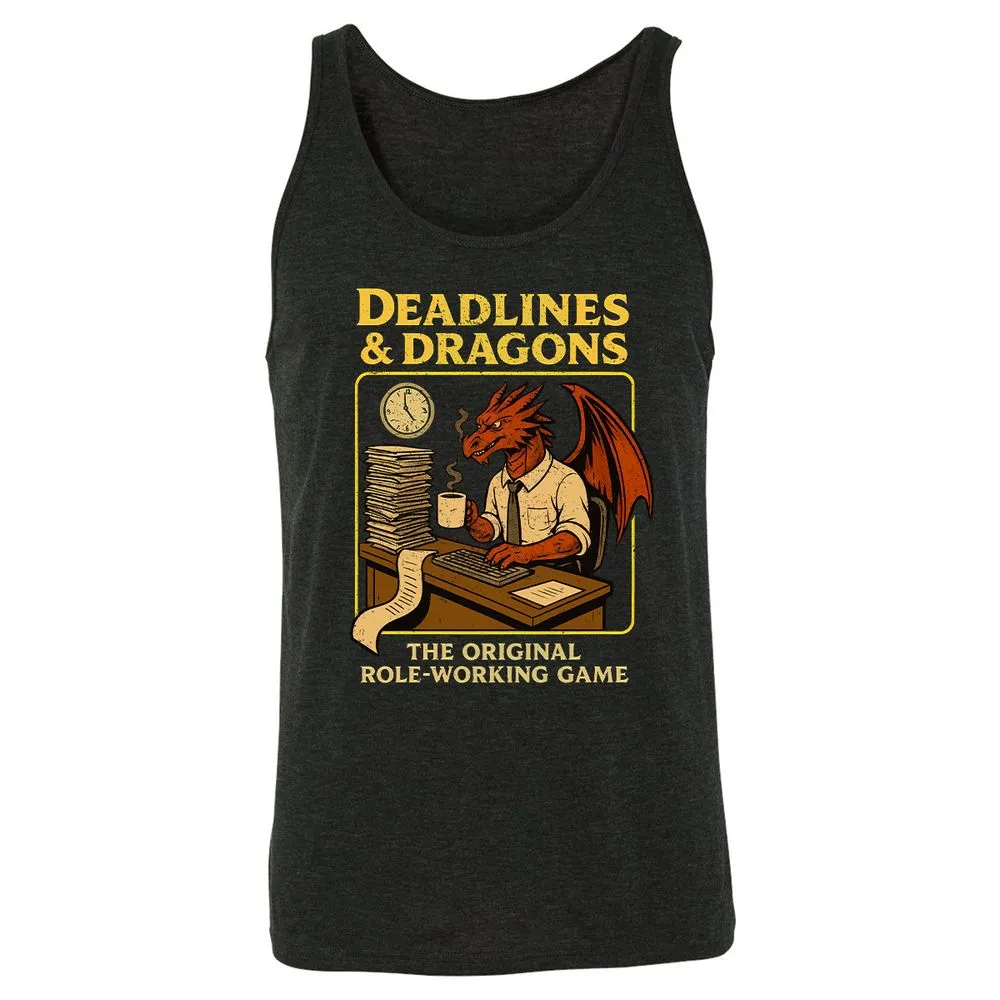 Deadlines & Dragons (Office Staff) Unisex Jersey Tank - Charcoal Black Triblend - 5