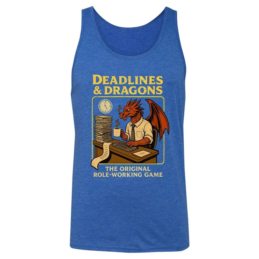Deadlines & Dragons (Office Staff) Unisex Jersey Tank - True Royal Triblend - 12