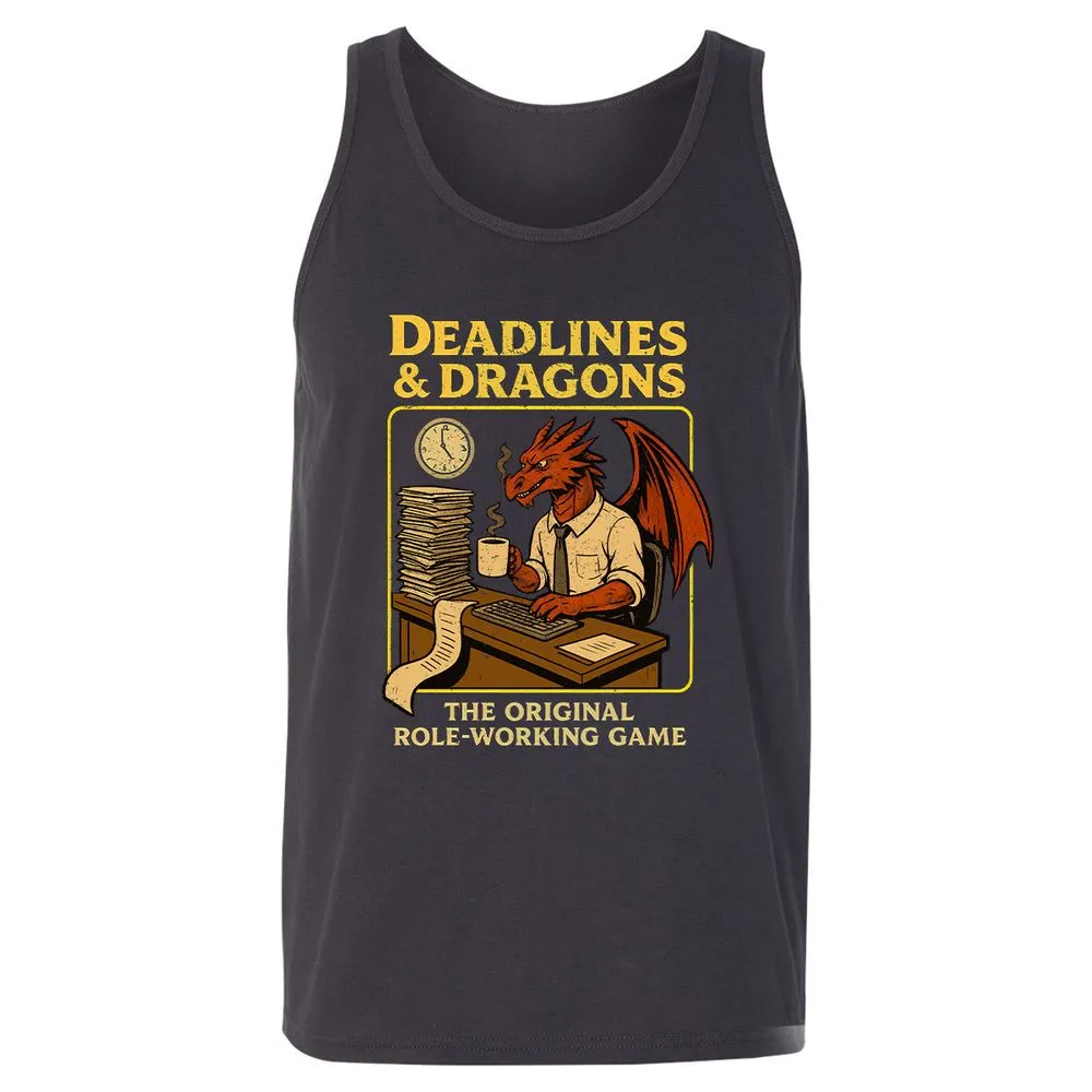 Deadlines & Dragons (Office Staff) Unisex Jersey Tank - Dark Grey - 7