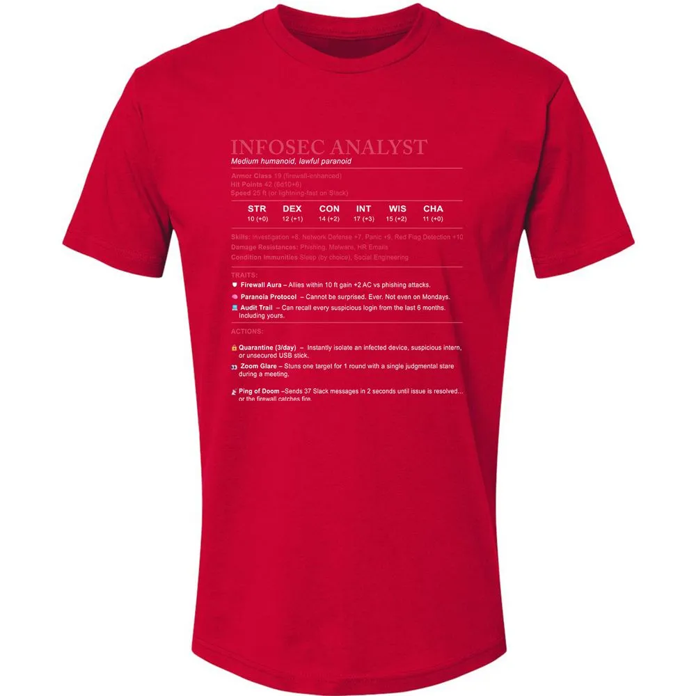 Information Security Analyst Stats Premium Unisex T-Shirt - Red - 6