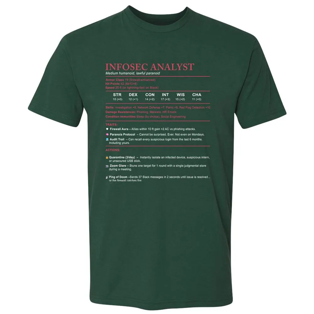 Information Security Analyst Stats Premium Unisex T-Shirt - Forest Green - 13