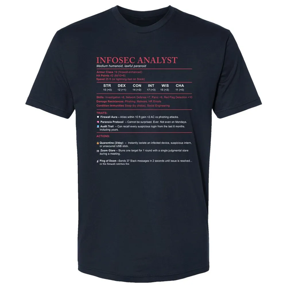 Information Security Analyst Stats Premium Unisex T-Shirt - Midnight Navy - 2