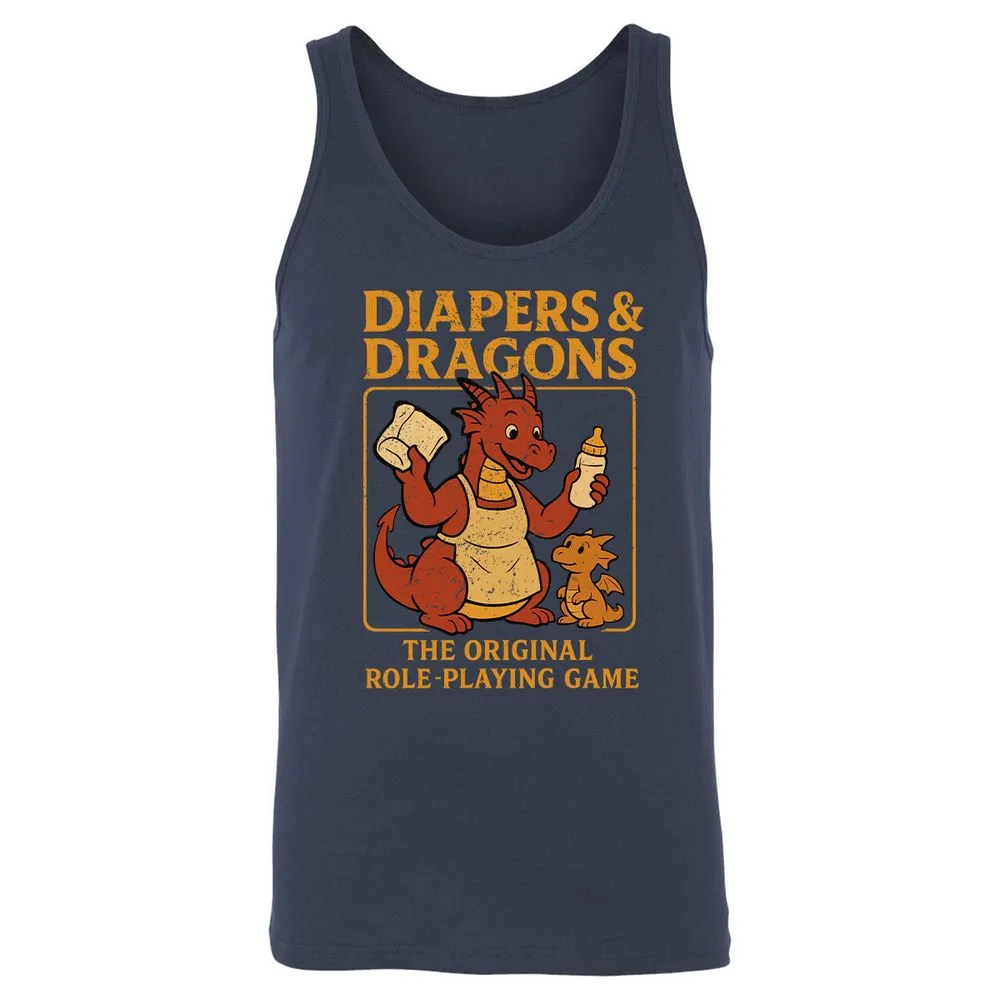 Diapers & Dragons Unisex Jersey Tank - Navy - 2
