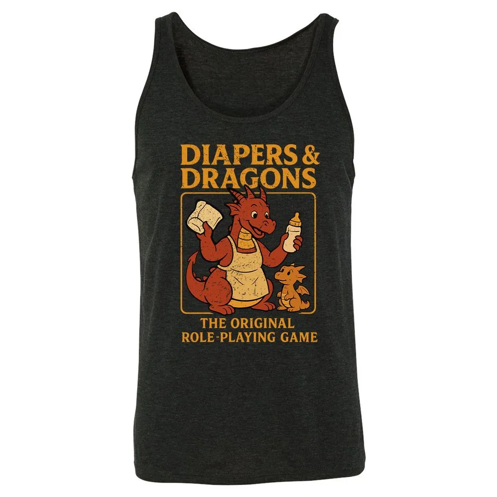 Diapers & Dragons Unisex Jersey Tank - Charcoal Black Triblend - 5