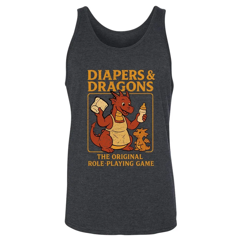 Diapers & Dragons Unisex Jersey Tank - Dark Grey Heather - 6