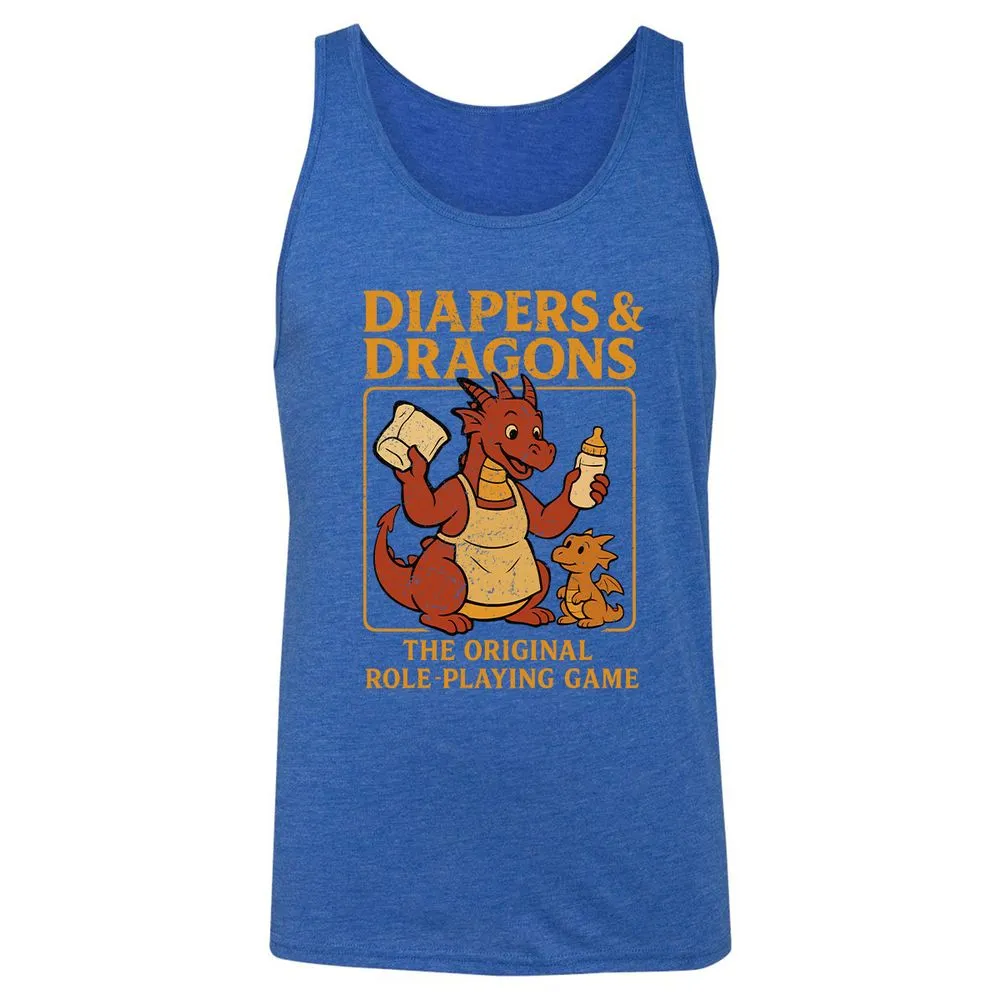Diapers & Dragons Unisex Jersey Tank - True Royal Triblend - 12