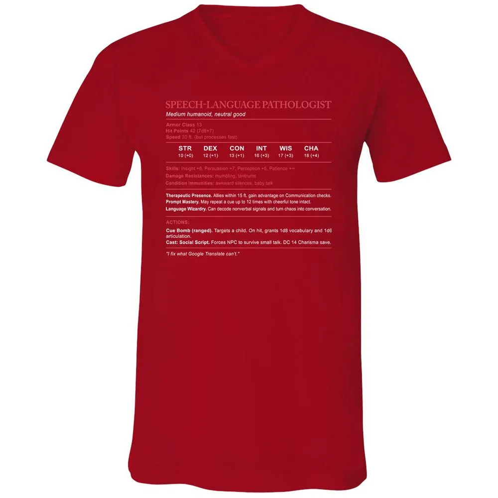 Speech Language Pathologist Stats Unisex V-Neck T-Shirt - Red - 3