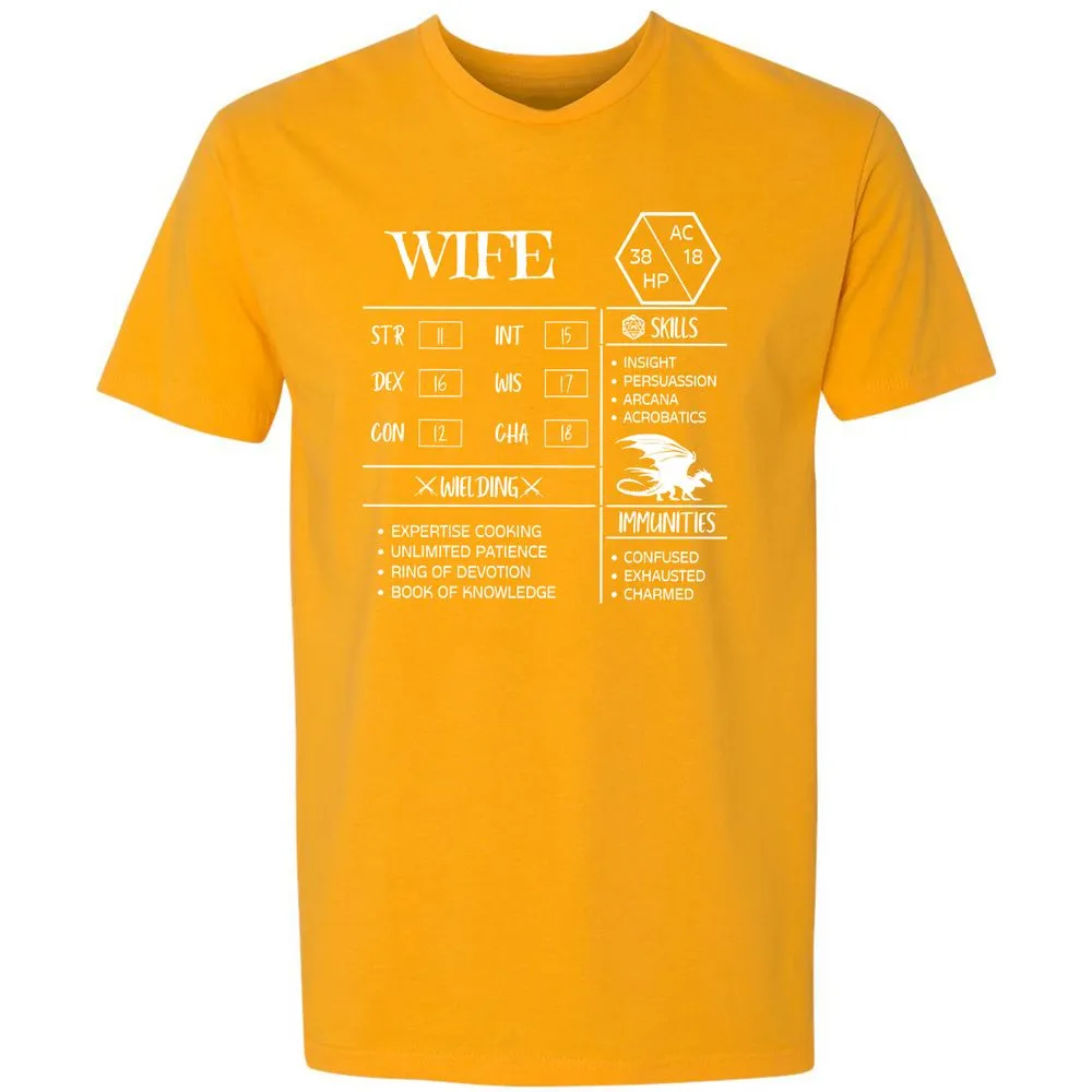 Wife Stats 2 Premium Unisex T-Shirt - Gold - 12