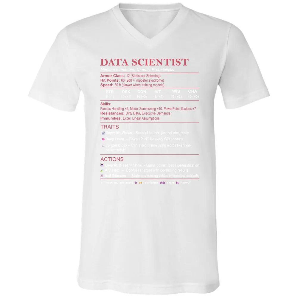 Data Scientist Stats Unisex V-Neck T-Shirt - White - 5