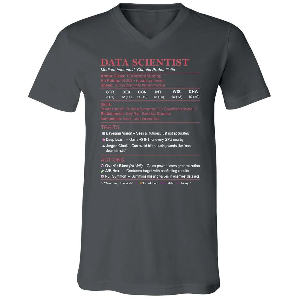 Data Scientist Stats Unisex V-Neck T-Shirt - Asphalt - 12