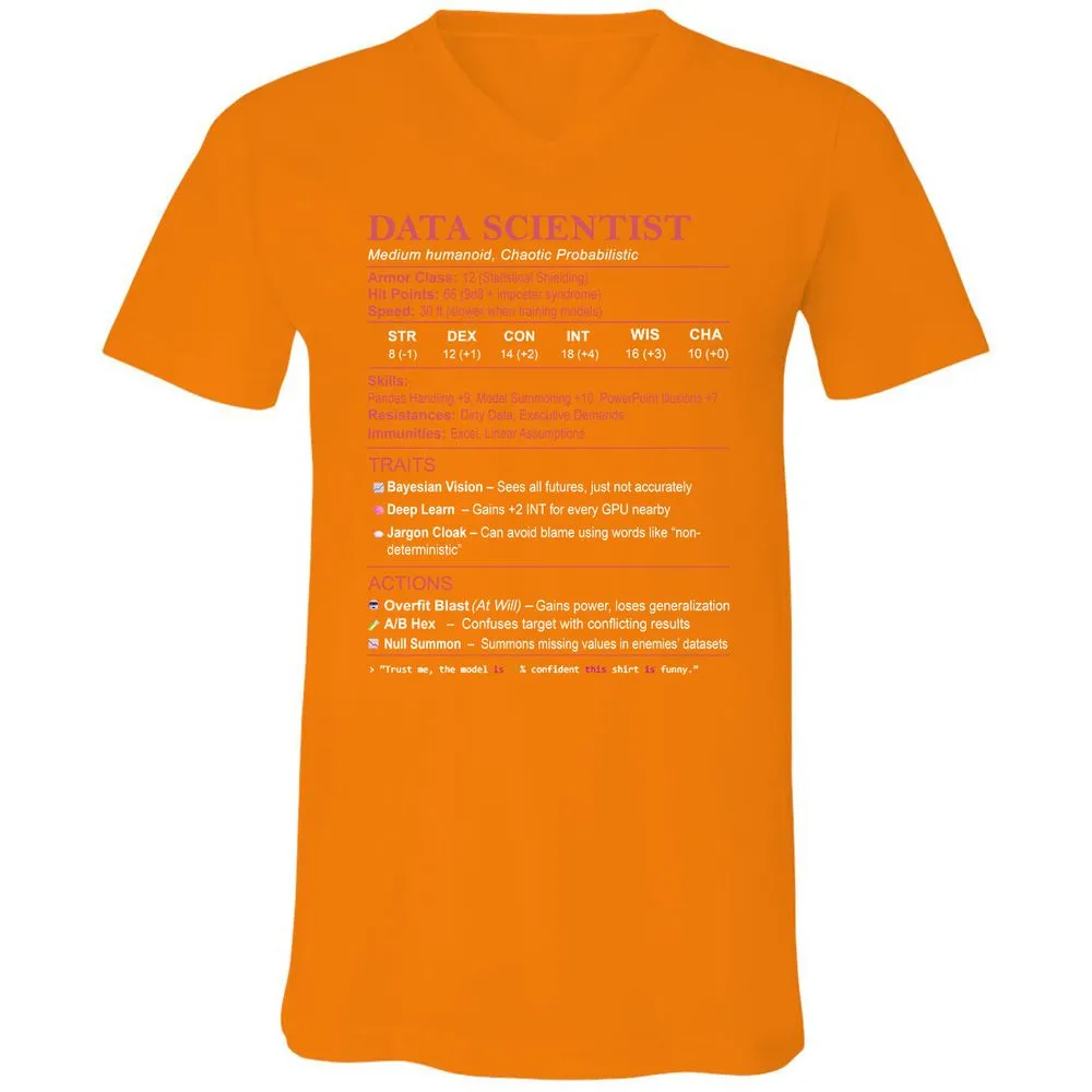 Data Scientist Stats Unisex V-Neck T-Shirt - Orange - 11