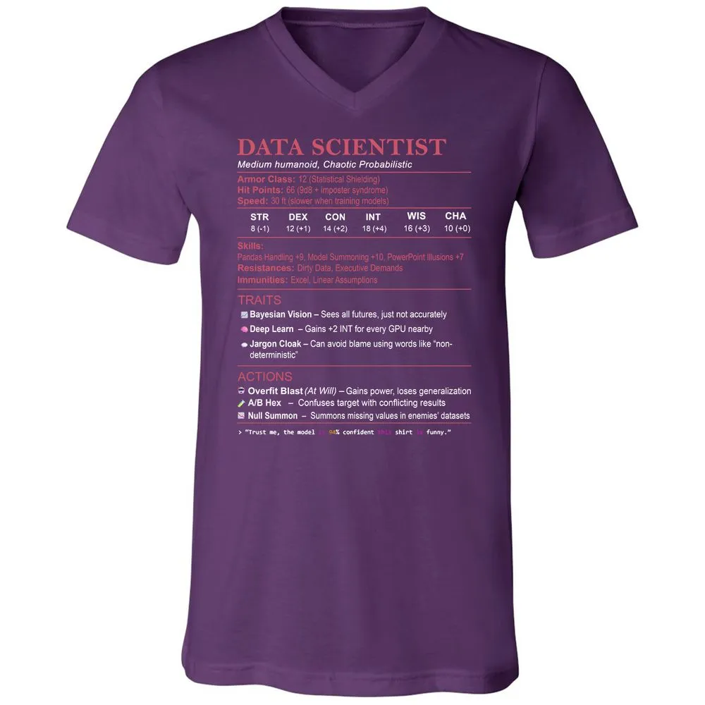 Data Scientist Stats Unisex V-Neck T-Shirt - Team Purple - 9