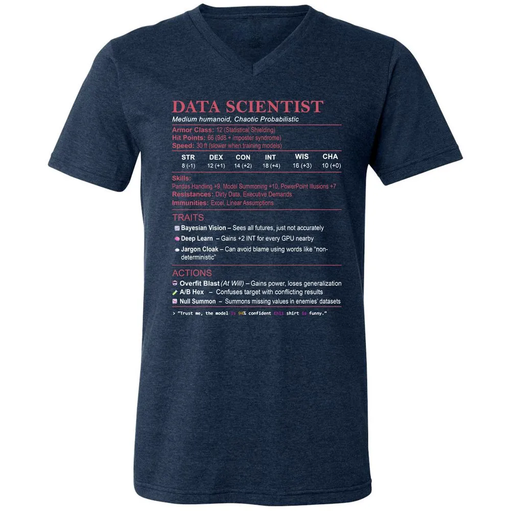 Data Scientist Stats Unisex V-Neck T-Shirt - Heather Navy - 15