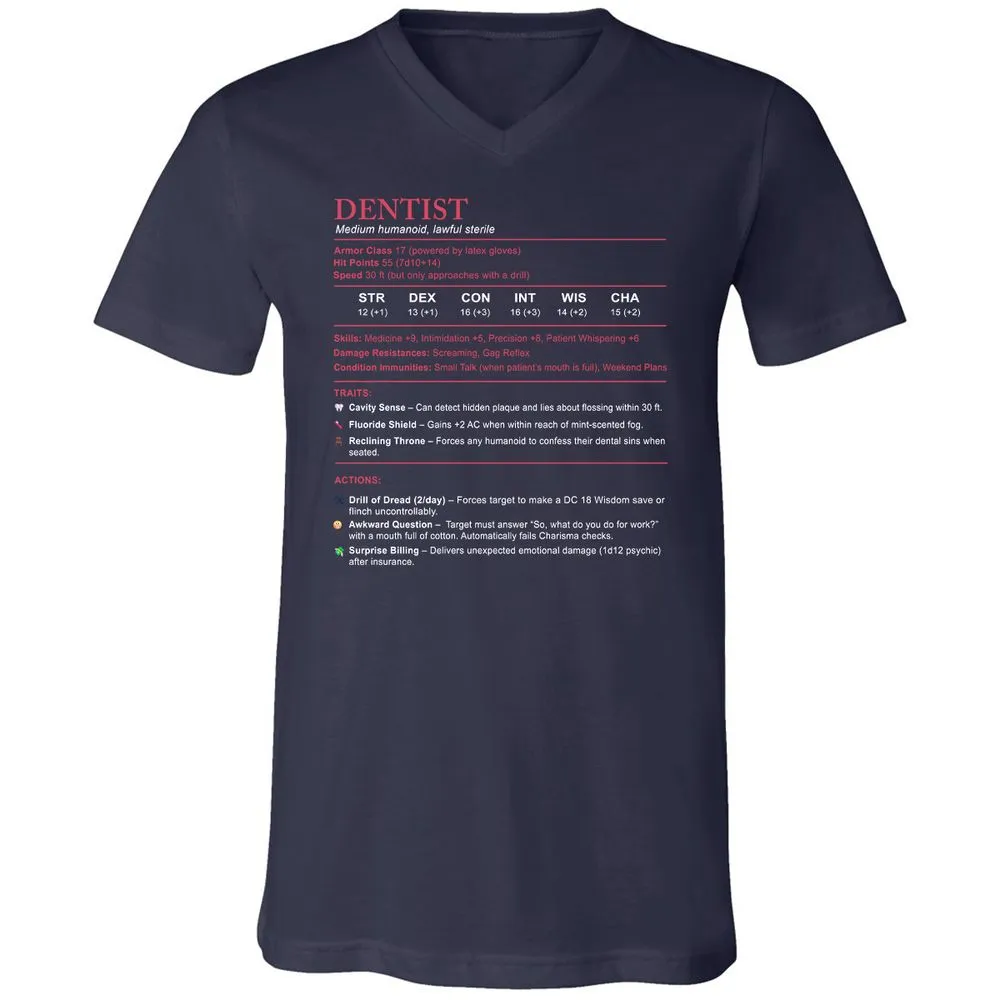 Dentist Stats Unisex V-Neck T-Shirt - Navy - 2