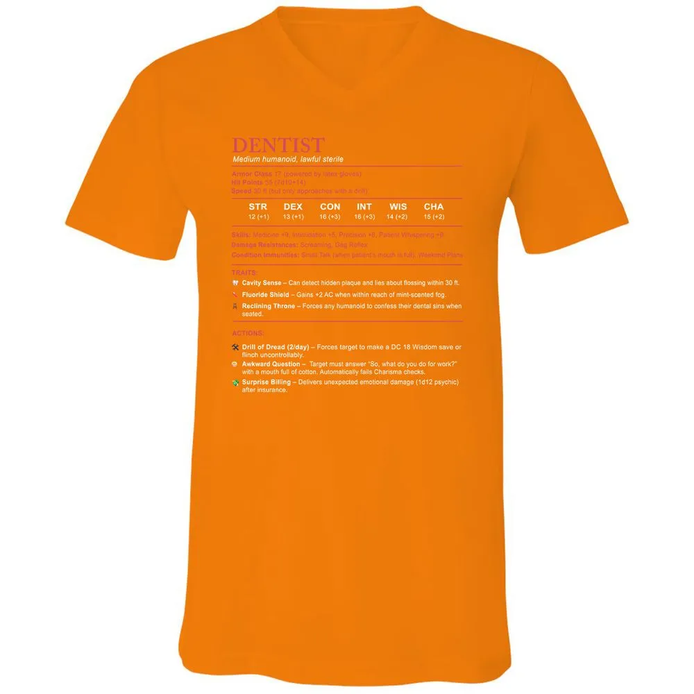 Dentist Stats Unisex V-Neck T-Shirt - Orange - 11