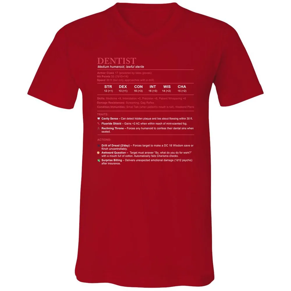 Dentist Stats Unisex V-Neck T-Shirt - Red - 3