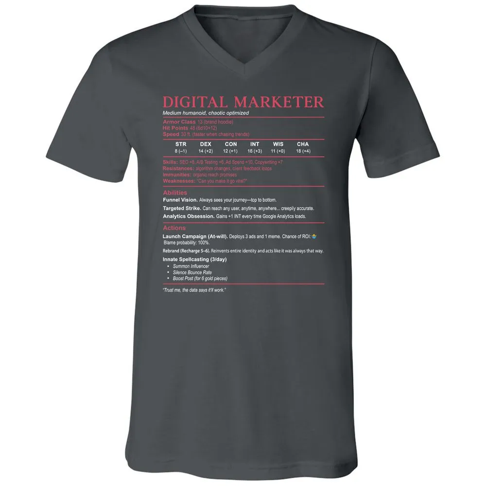 Digital Marketer Stats Unisex V-Neck T-Shirt - Asphalt - 12
