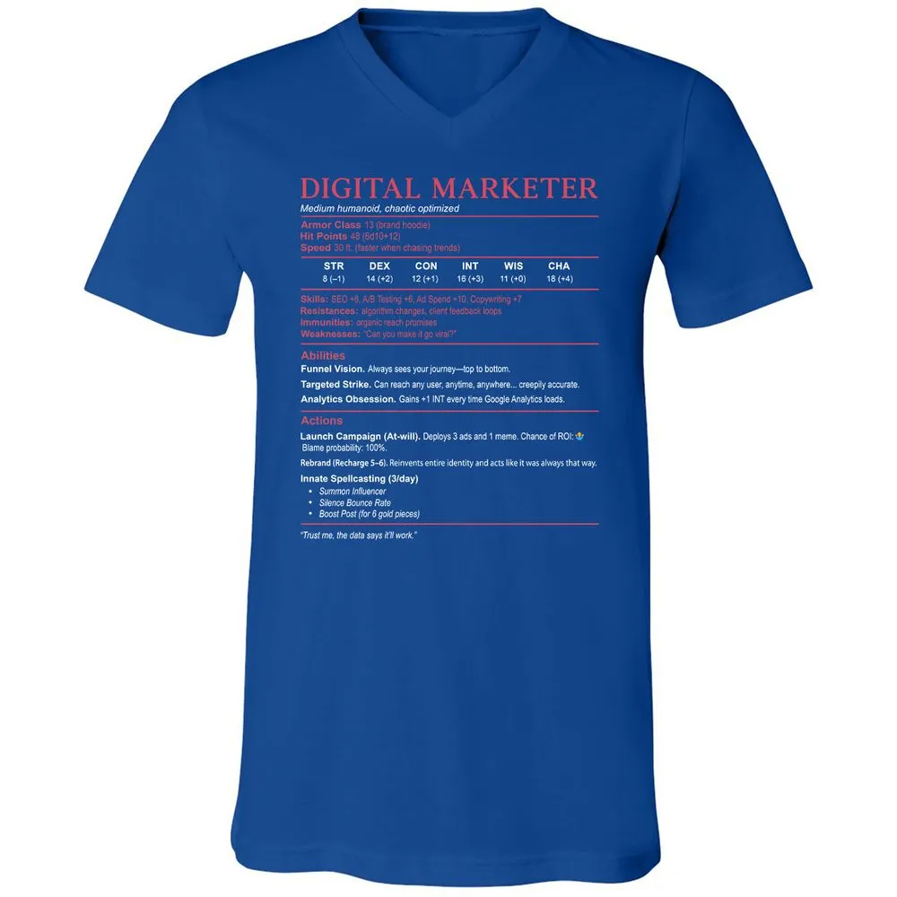 Digital Marketer Stats Unisex V-Neck T-Shirt - True Royal - 4