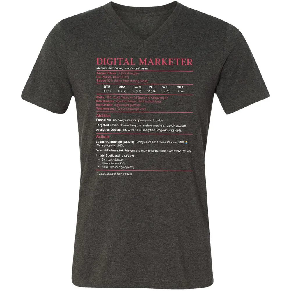 Digital Marketer Stats Unisex V-Neck T-Shirt - Dark Grey Heather - 8
