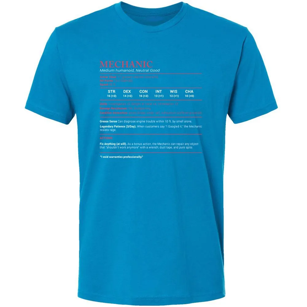 Mechanic Stats Premium Unisex T-Shirt - Turquoise - 16