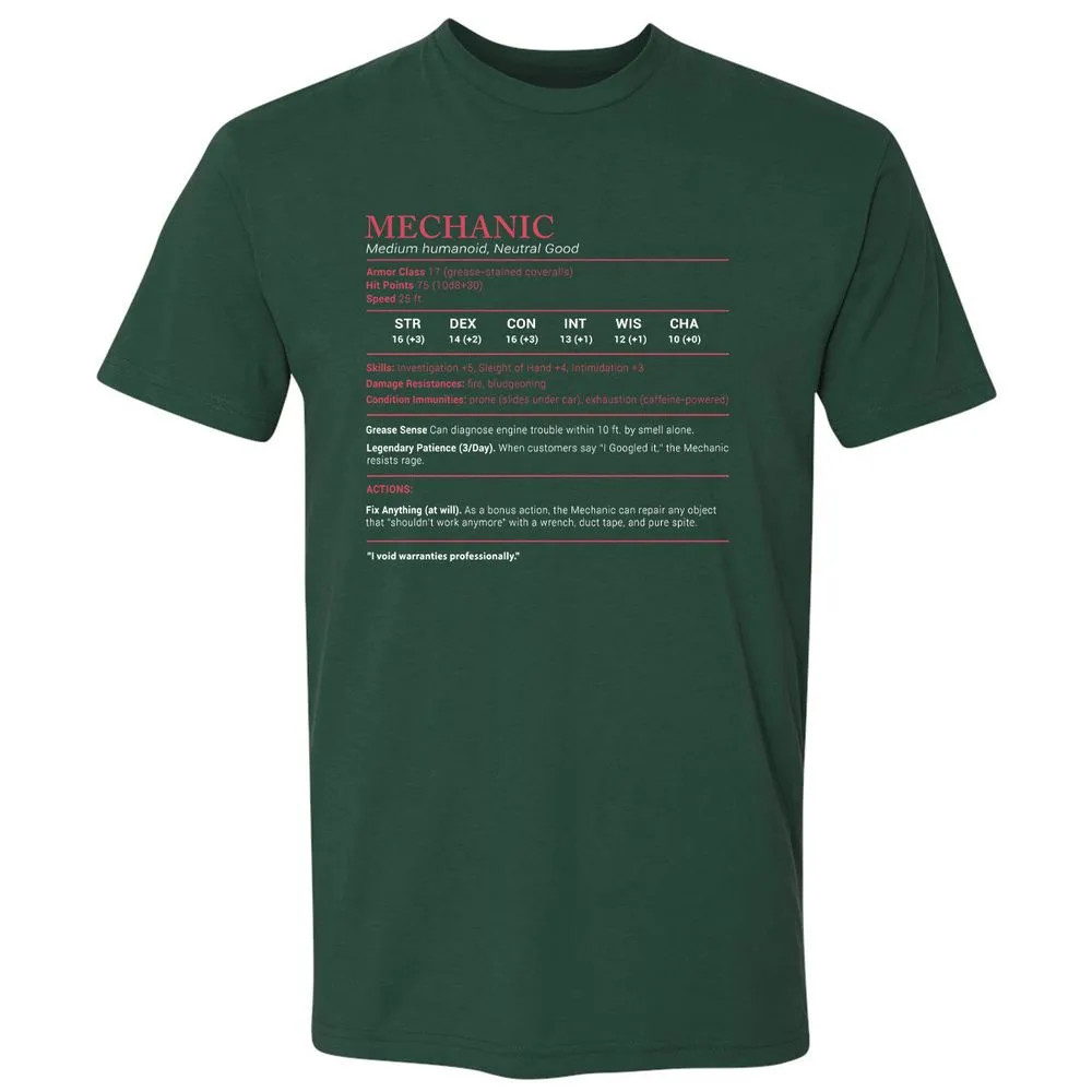 Mechanic Stats Premium Unisex T-Shirt - Forest Green - 13