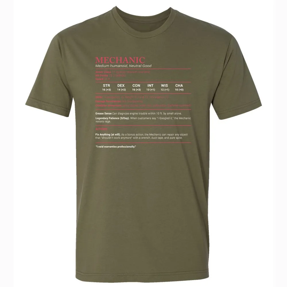 Mechanic Stats Premium Unisex T-Shirt - Military Green - 5