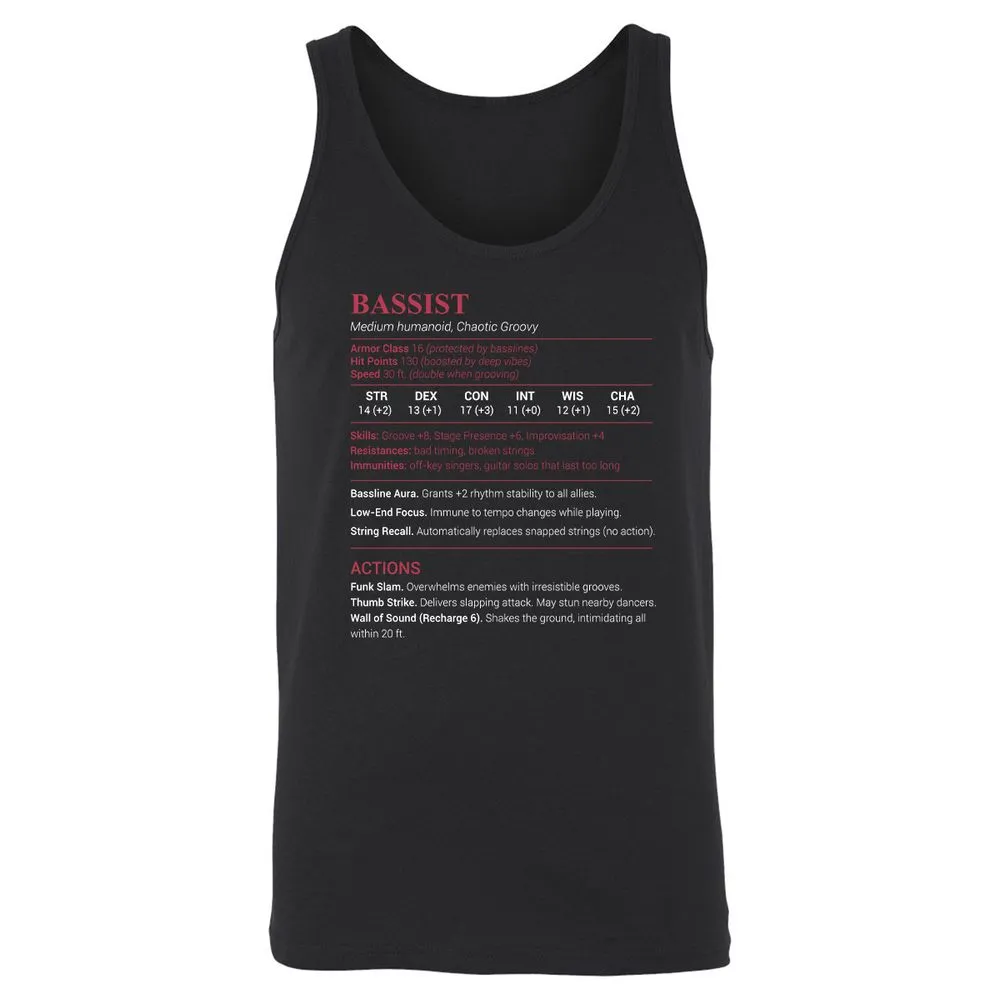 Bassist Stats Unisex Jersey Tank - Black - 1
