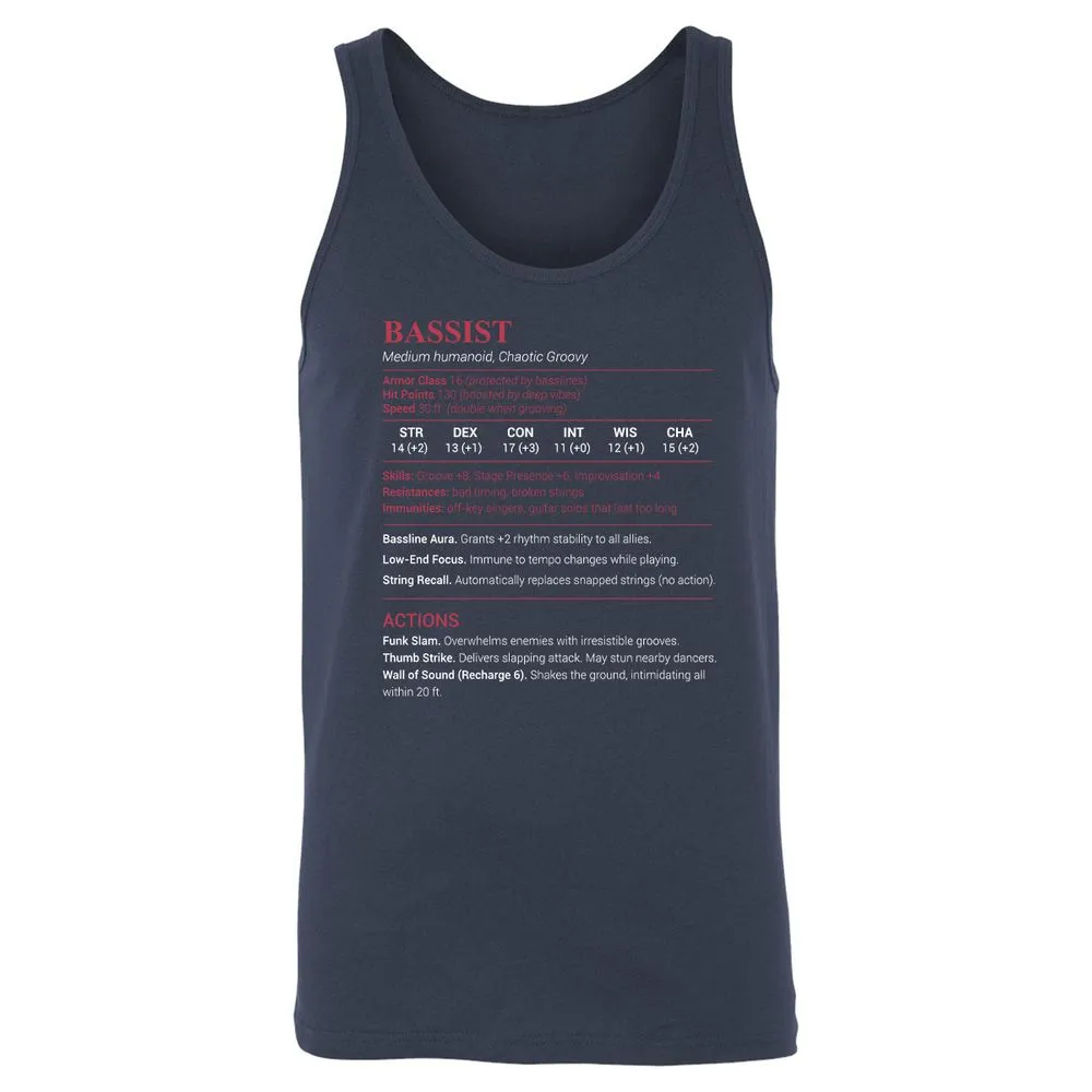 Bassist Stats Unisex Jersey Tank - Navy - 2