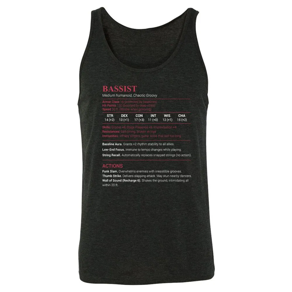 Bassist Stats Unisex Jersey Tank - Charcoal Black Triblend - 5