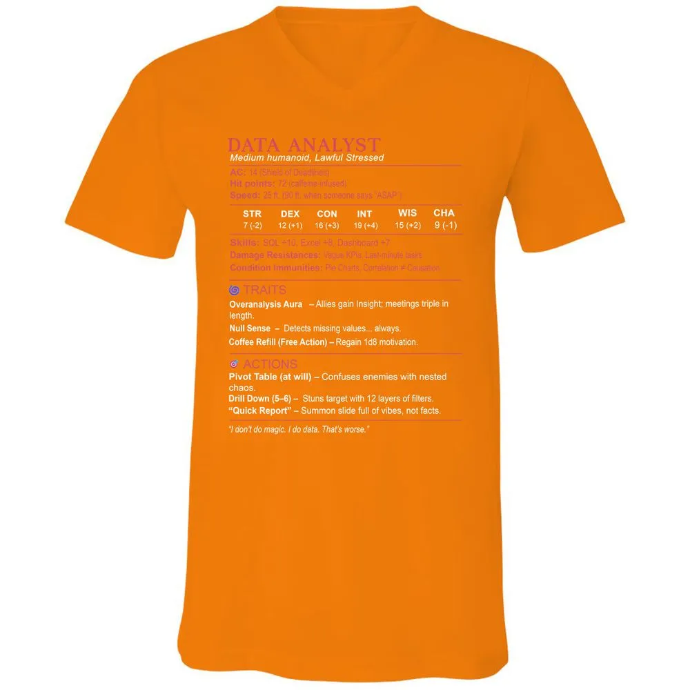 Data Analyst Stats Unisex V-Neck T-Shirt - Orange - 11