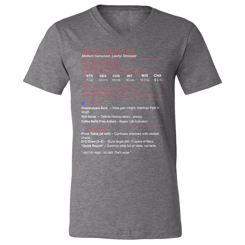 Data Analyst Stats Unisex V-Neck T-Shirt - Deep Heather - 13