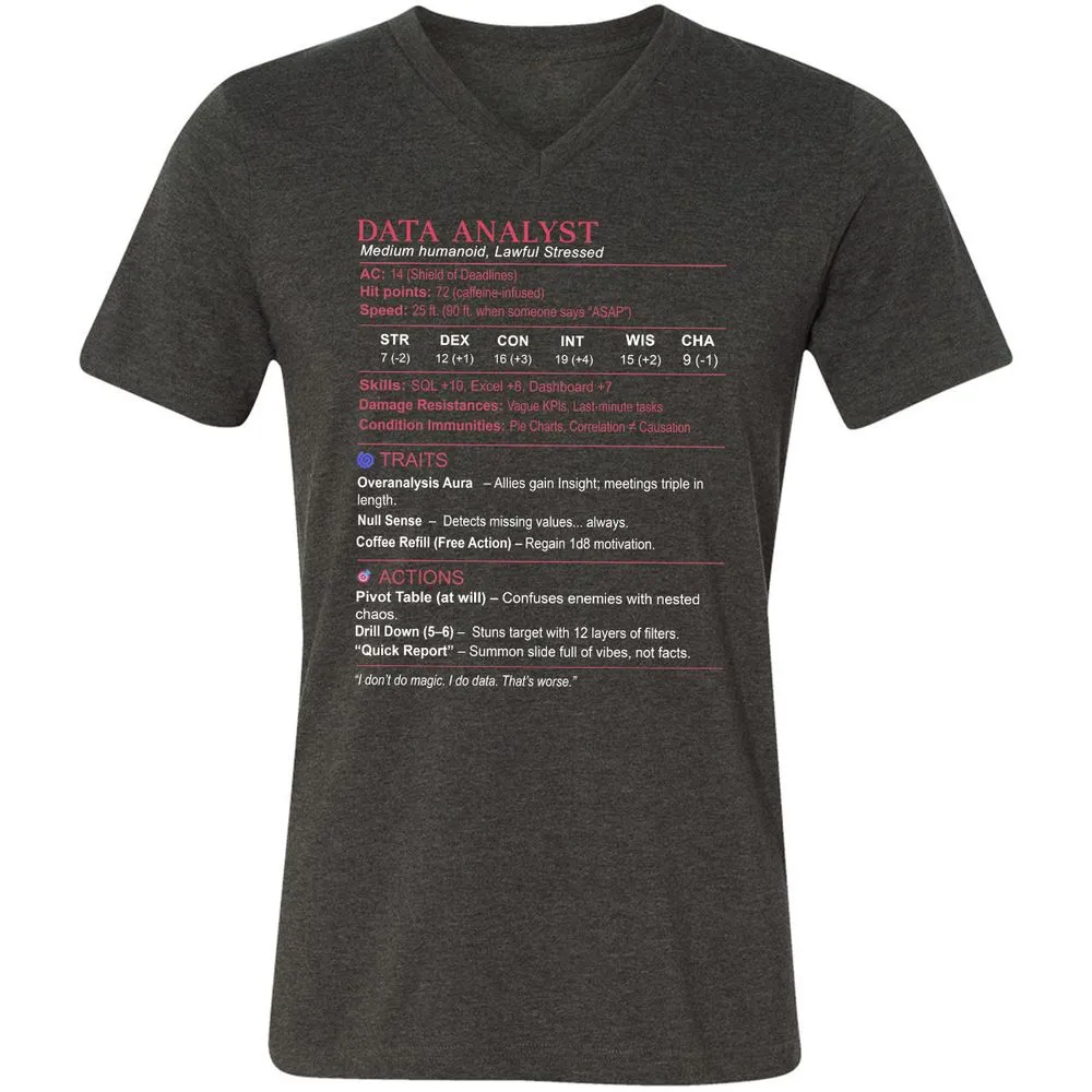 Data Analyst Stats Unisex V-Neck T-Shirt - Dark Grey Heather - 8