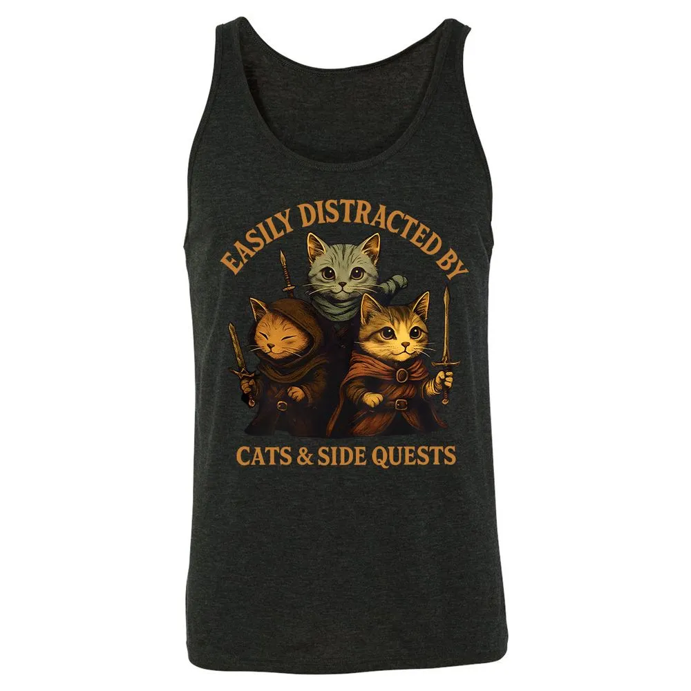 Easily Distracted By Cats & Side Quests Unisex Jersey Tank - Charcoal Black Triblend - 5