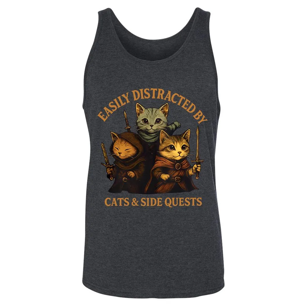 Easily Distracted By Cats & Side Quests Unisex Jersey Tank - Dark Grey Heather - 6