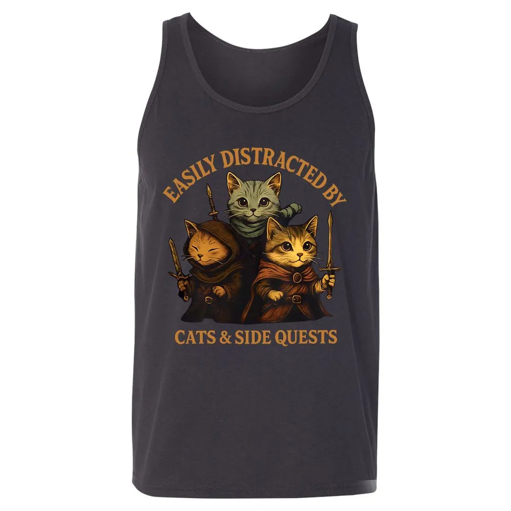 Easily Distracted By Cats & Side Quests Unisex Jersey Tank - Dark Grey - 7