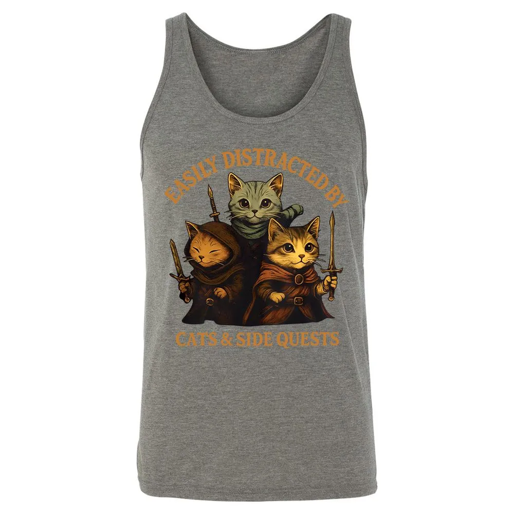 Easily Distracted By Cats & Side Quests Unisex Jersey Tank - Grey Triblend - 8