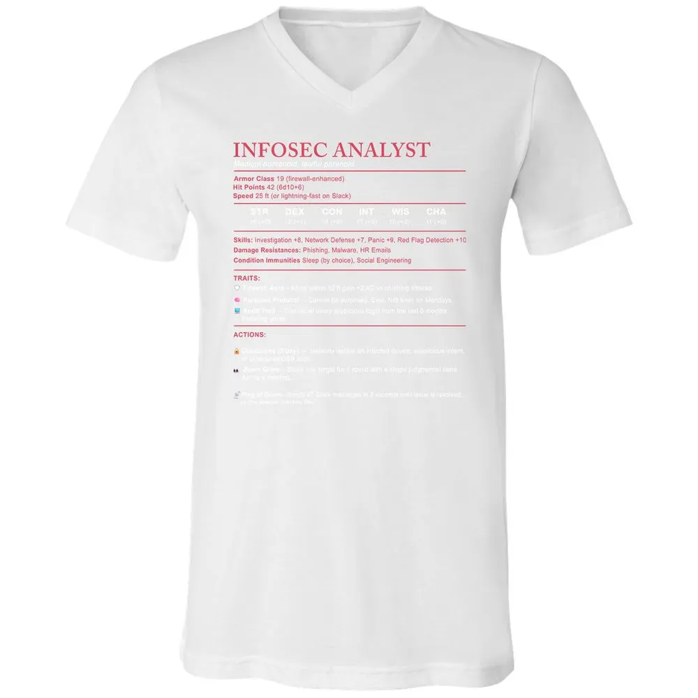 Information Security Analyst Stats Unisex V-Neck T-Shirt - White - 5