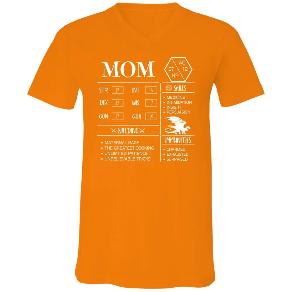 Mom Stats 2 Unisex V-Neck T-Shirt - Orange - 11