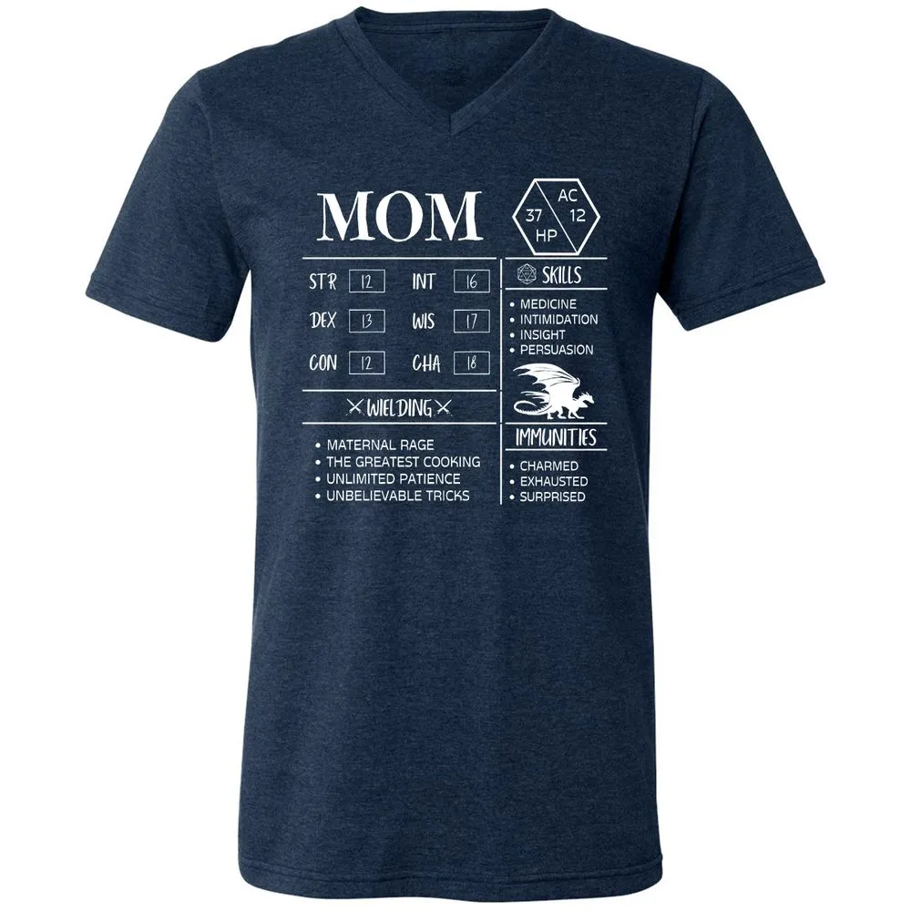 Mom Stats 2 Unisex V-Neck T-Shirt - Heather Navy - 15