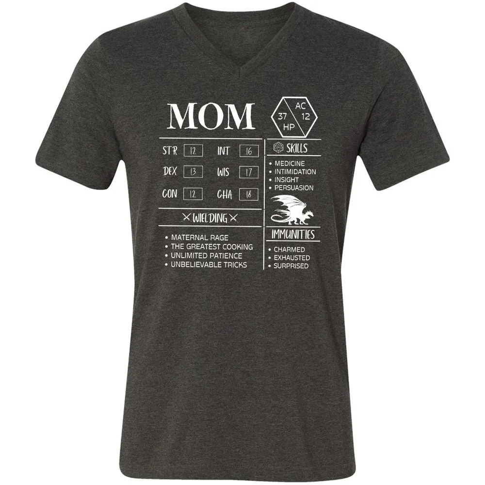 Mom Stats 2 Unisex V-Neck T-Shirt - Dark Grey Heather - 8