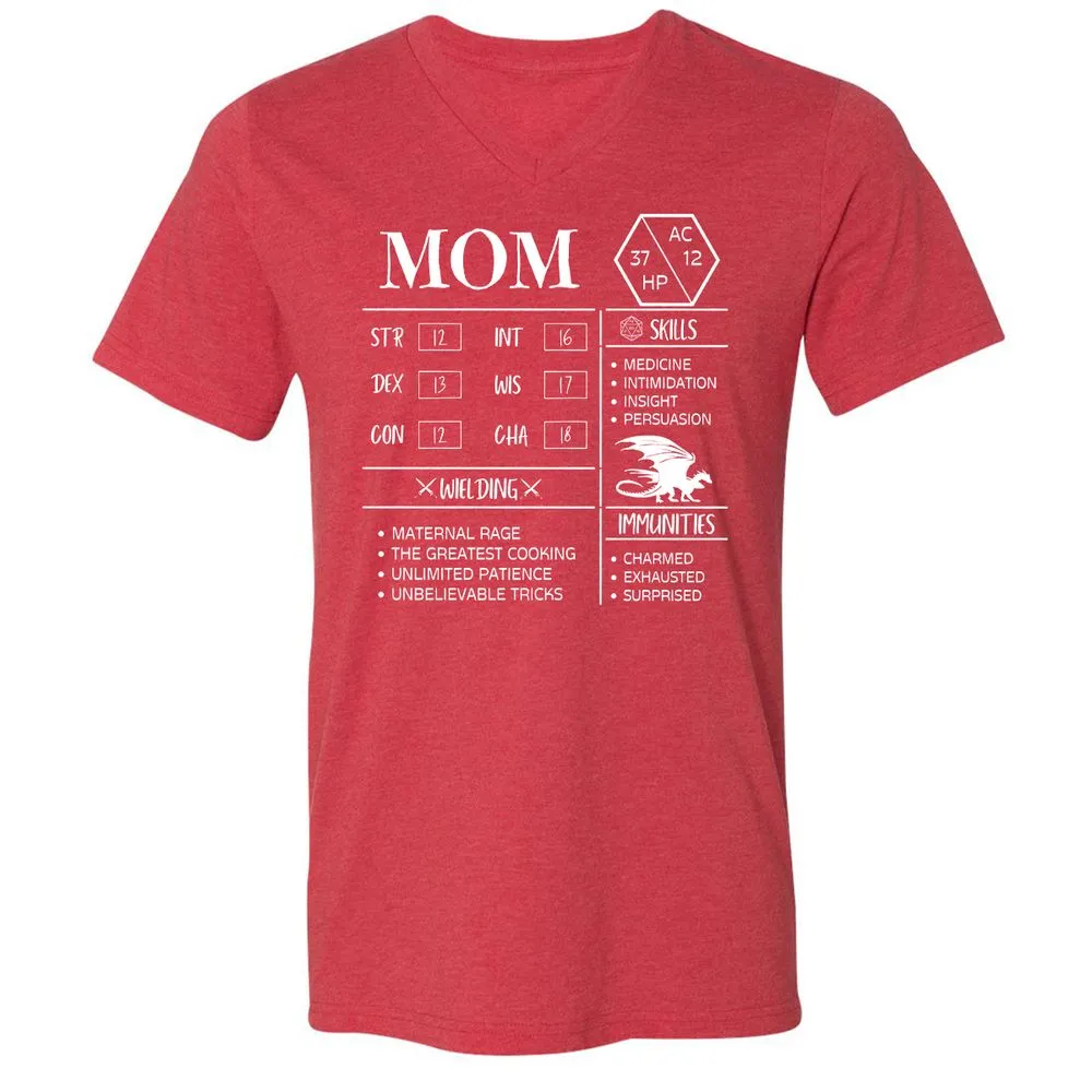 Mom Stats 2 Unisex V-Neck T-Shirt - Heather Red - 16