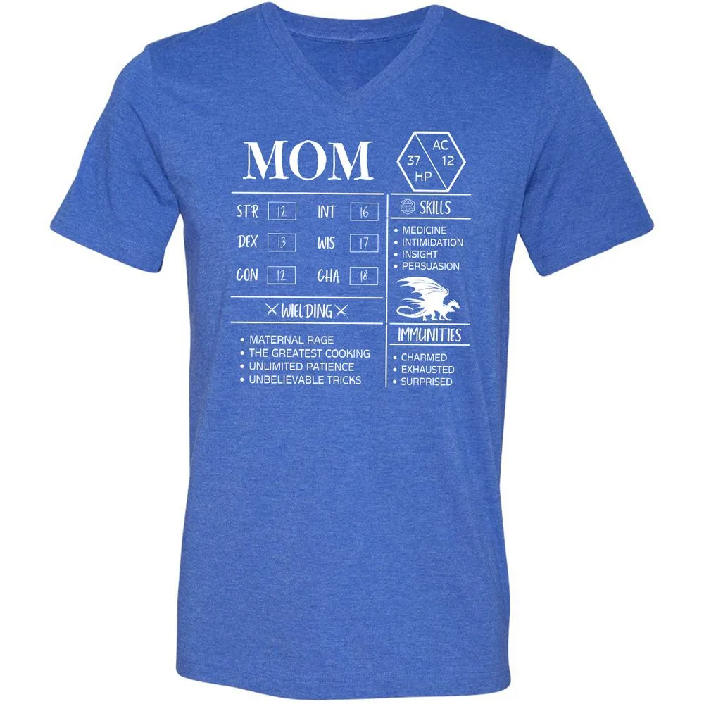 Mom Stats 2 Unisex V-Neck T-Shirt - Heather True Royal - 14