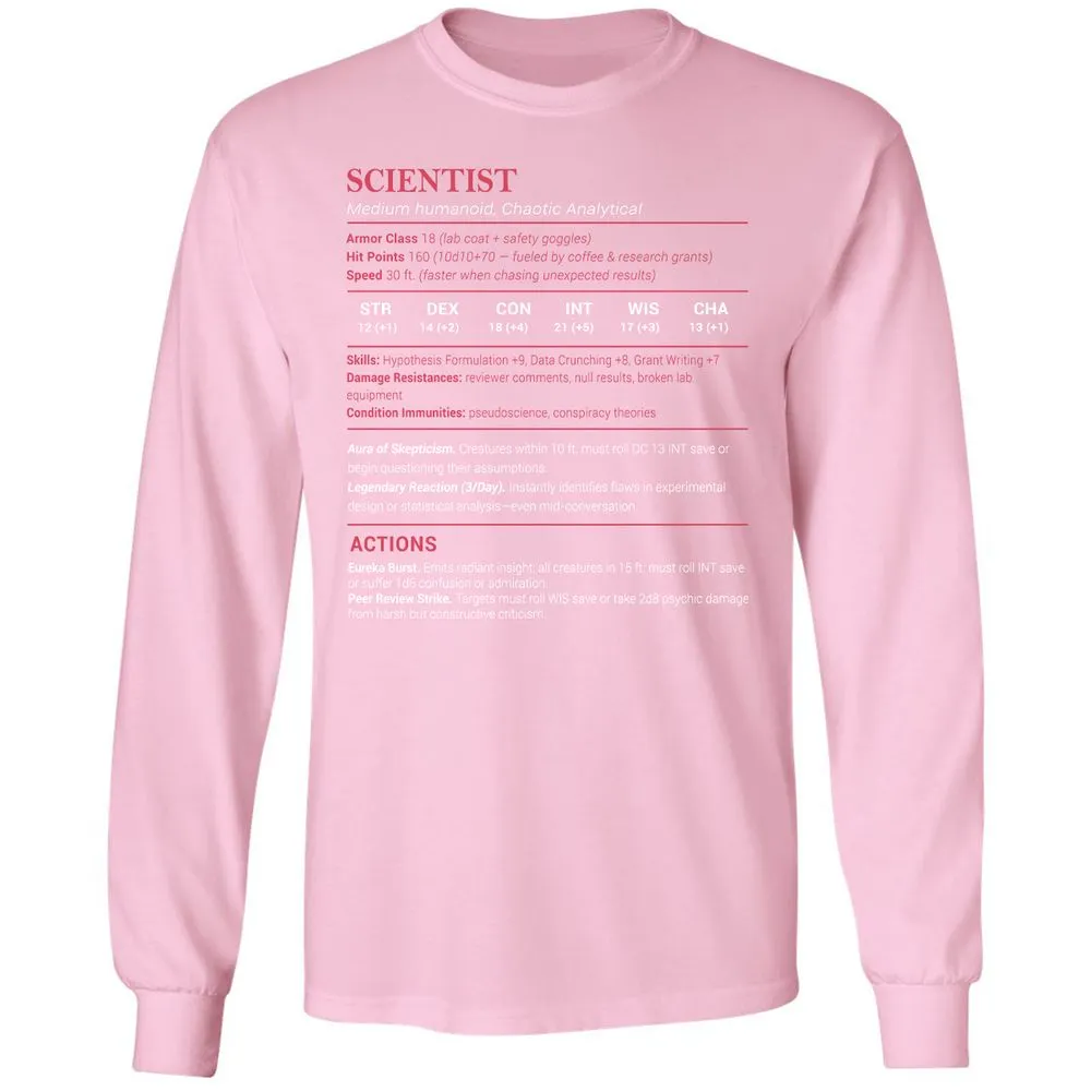 Scientist Stats Long Sleeve T-Shirt - Light Pink - 3