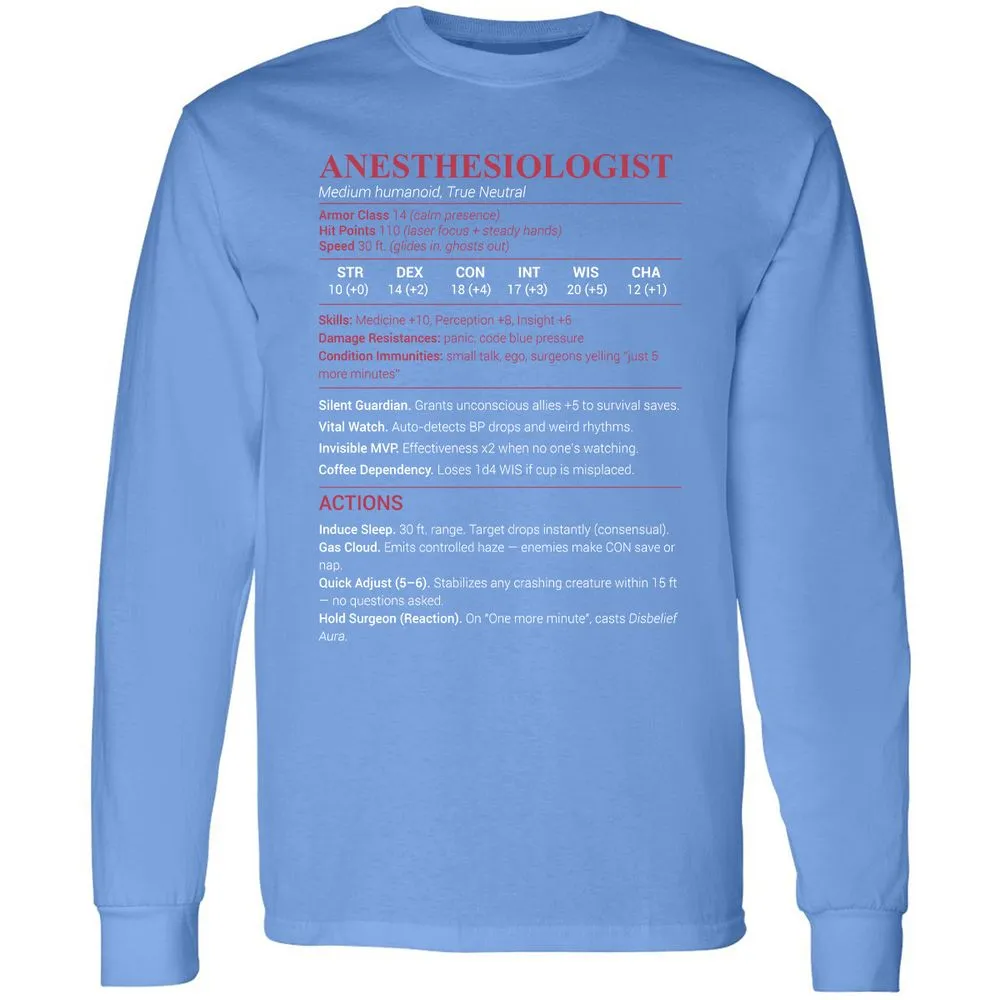 Anesthesiologist Stats Long Sleeve T-Shirt - Carolina Blue - 12