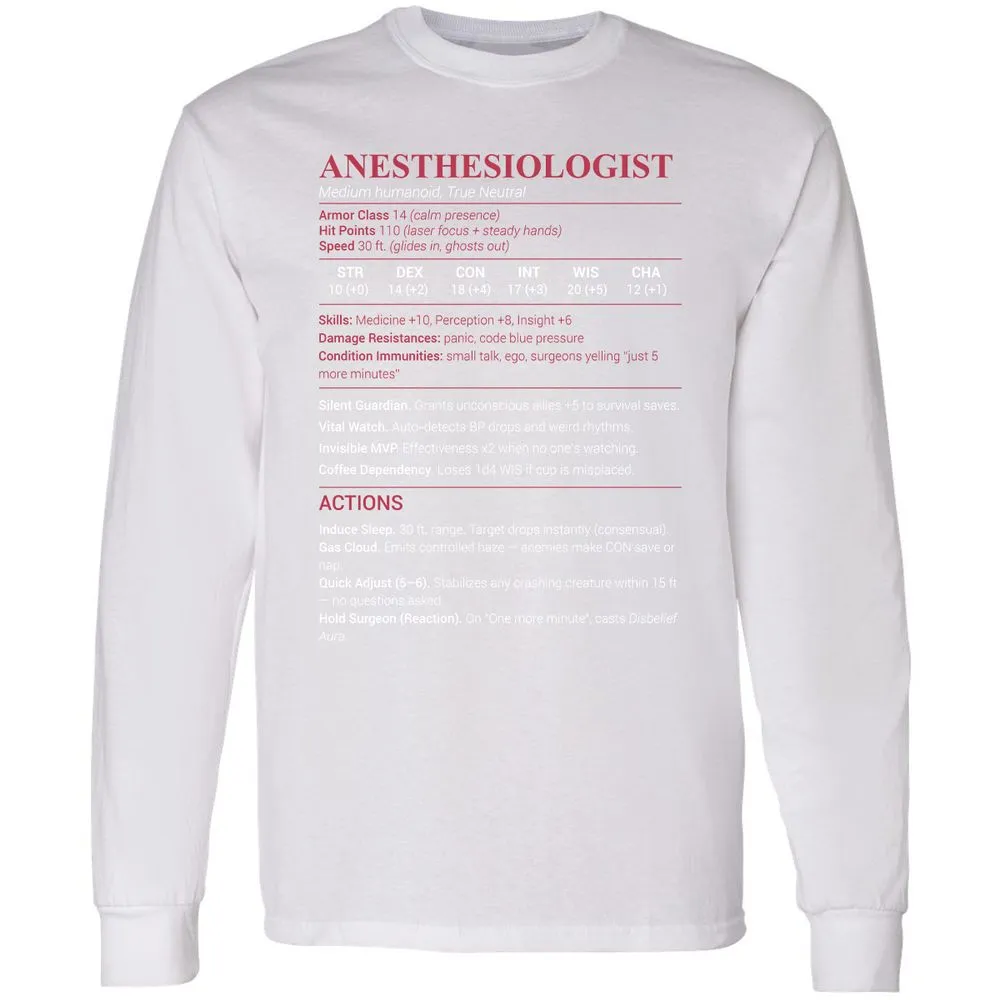 Anesthesiologist Stats Long Sleeve T-Shirt - White - 5