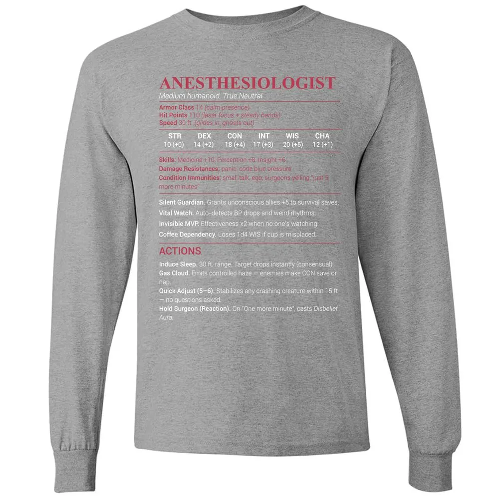 Anesthesiologist Stats Long Sleeve T-Shirt - Graphite Heather - 6