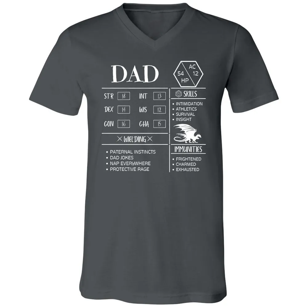 Dad Stats 2 Unisex V-Neck T-Shirt - Asphalt - 12