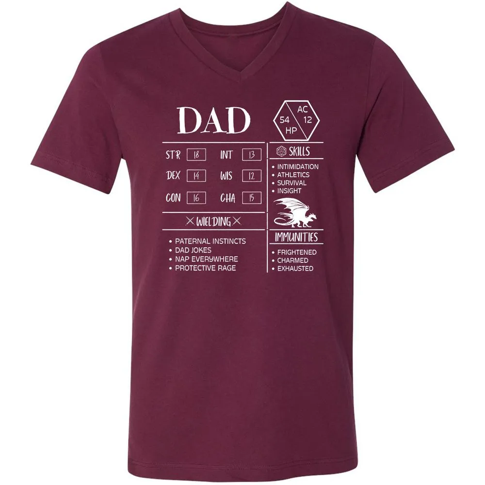 Dad Stats 2 Unisex V-Neck T-Shirt - Maroon - 6